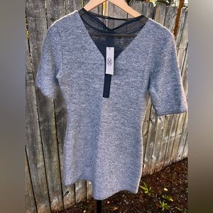 Christina Karin Gray with Black Mesh Short Sleeve Mini Dress